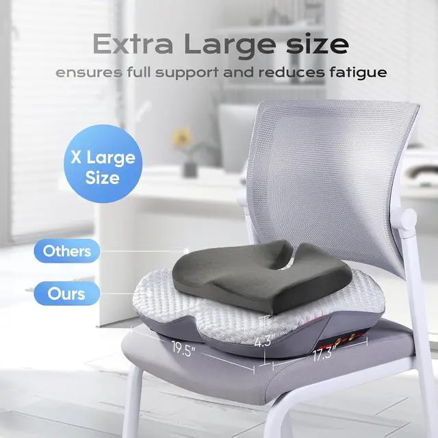 Alt view image 6 of 7 - Seat Cushion for Tailbone Pain Relief X-Large,Ergonomic Office Chair Cushions for Butt Hip Lower Back & Sciatica Pain Relief Pillow,Pressure Relief Seat Cushion for Long Sitting, Car & Plane (Grey)