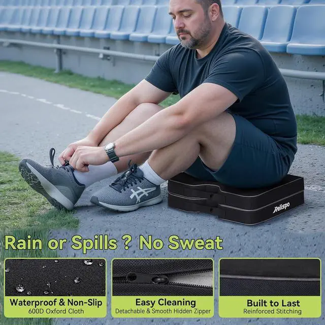 Alt view image 6 of 7 - 3-in-1 Stadium Seat Cushion, Premium Memory Foam & High-Density Foam Bleacher Cushion, Anti-Slip Waterproof Portable Stadium Cushion for Bleachers, Sports Events, Camping