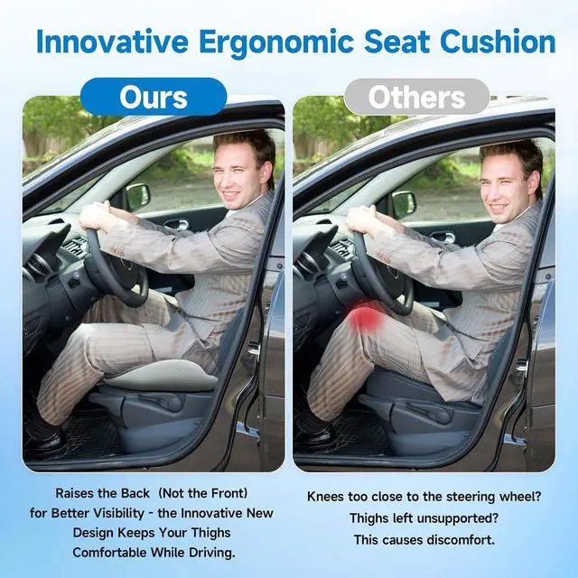 Alt view image 5 of 7 - X-Large Car Seat Cushion for Long Drives  Ergonomic Memory Foam Seat Cushion for Back, Hip & Tailbone Pain Relief  Non-Slip Booster Pad for Short Drivers, Truck, Office Chair, Washable Cover