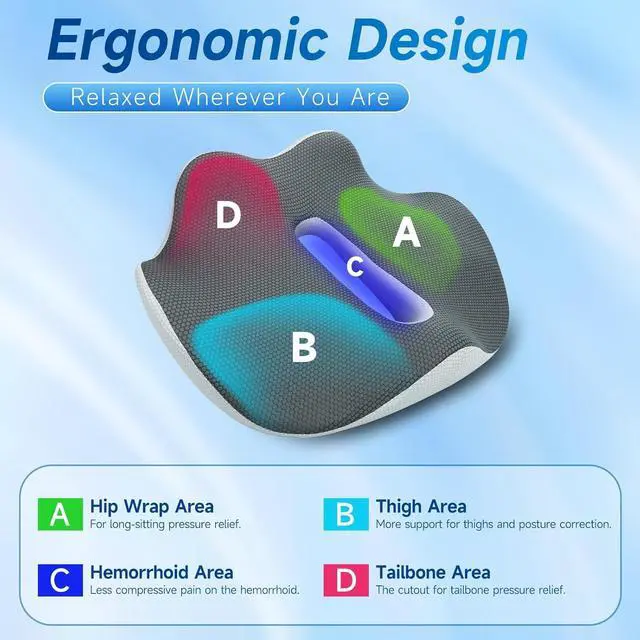 Alt view image 7 of 7 - X-Large Car Seat Cushion for Long Drives  Ergonomic Memory Foam Seat Cushion for Back, Hip & Tailbone Pain Relief  Non-Slip Booster Pad for Short Drivers, Truck, Office Chair, Washable Cover