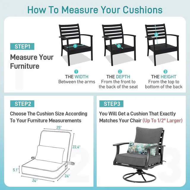 Alt view image 7 of 7 - Outdoor Chair Cushion, 24 x 24 Inch Water-Resistant, Fade-Resistant Olefin Fabric Patio Seat Cushions with Removable Cover and Adjustable Straps for Outdoor Furniture, Set of 2, Charcoal