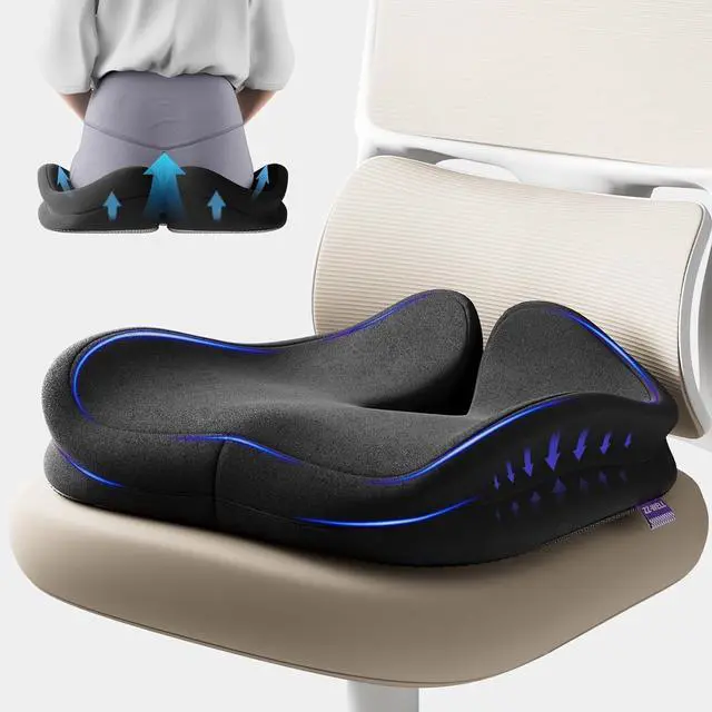 Main image of Seat Cushions for Office Chairs - Patented Coccyx Cushion for Tailbone Pain - 21.2" W x 16.5" L Extra Large Memory Foam Seat Cushion with Removable Cover