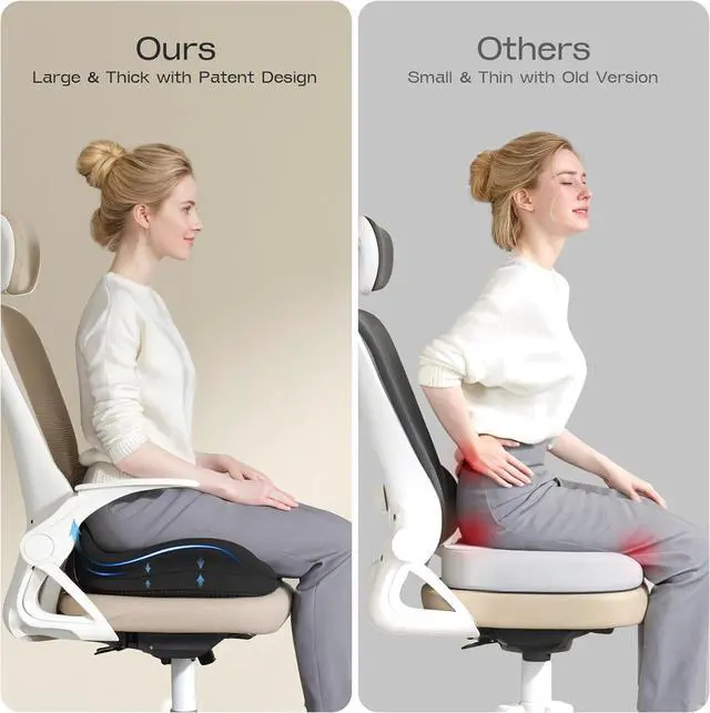 Alt view image 3 of 7 - Seat Cushions for Office Chairs - Patented Coccyx Cushion for Tailbone Pain - 21.2" W x 16.5" L Extra Large Memory Foam Seat Cushion with Removable Cover