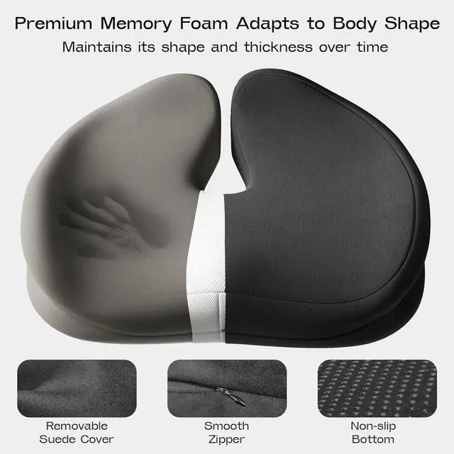 Alt view image 5 of 7 - Seat Cushions for Office Chairs - Patented Coccyx Cushion for Tailbone Pain - 21.2" W x 16.5" L Extra Large Memory Foam Seat Cushion with Removable Cover