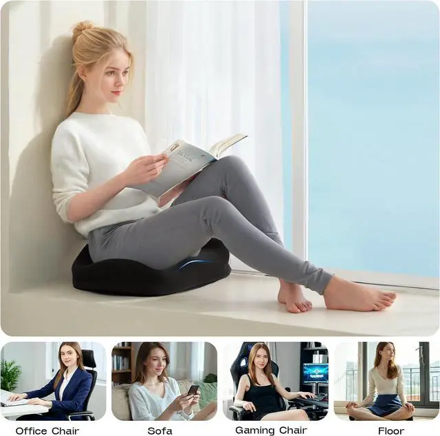 Alt view image 6 of 7 - Seat Cushions for Office Chairs - Patented Coccyx Cushion for Tailbone Pain - 21.2" W x 16.5" L Extra Large Memory Foam Seat Cushion with Removable Cover