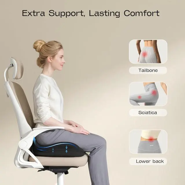 Alt view image 7 of 7 - Seat Cushions for Office Chairs - Patented Coccyx Cushion for Tailbone Pain - 21.2" W x 16.5" L Extra Large Memory Foam Seat Cushion with Removable Cover
