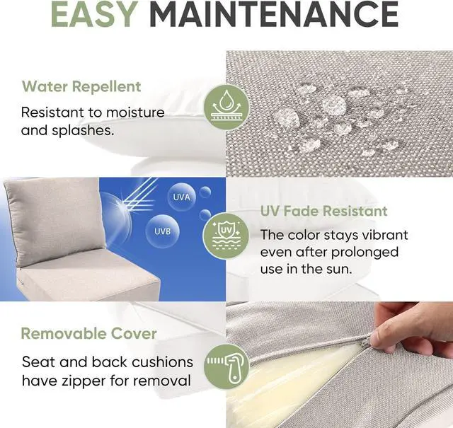 Alt view image 3 of 7 - Outdoor Chair Cushions Set of 3, Waterproof 24x24 Patio Chair Cushion, 6" Thickened Seat Cushion for Outdoor Furniture, Couch Cushion Replacement, Include 3 Back & 3 Seat Cushions, Thick/Beige