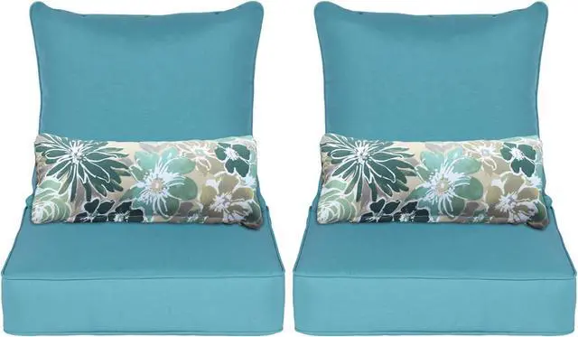 Main image of Outdoor Chair Cushion, 24 x 24 Inch Water-Resistant, Fade-Resistant Olefin Fabric Patio Seat Cushions with Removable Cover and Adjustable Straps for Outdoor Furniture, Set of 2, Teal