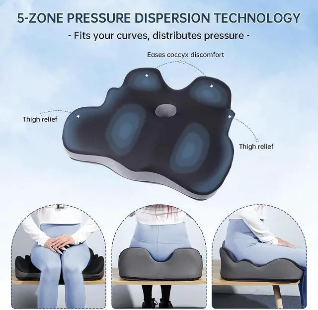 Alt view image 3 of 7 - Seat Cushion, X-Large Memory Foam Office Chair Cushion, for Pressure Relief Sciatica & Pain Relief for Long Sitting Hours on Office/Home Chair, Car, Wheelchair
