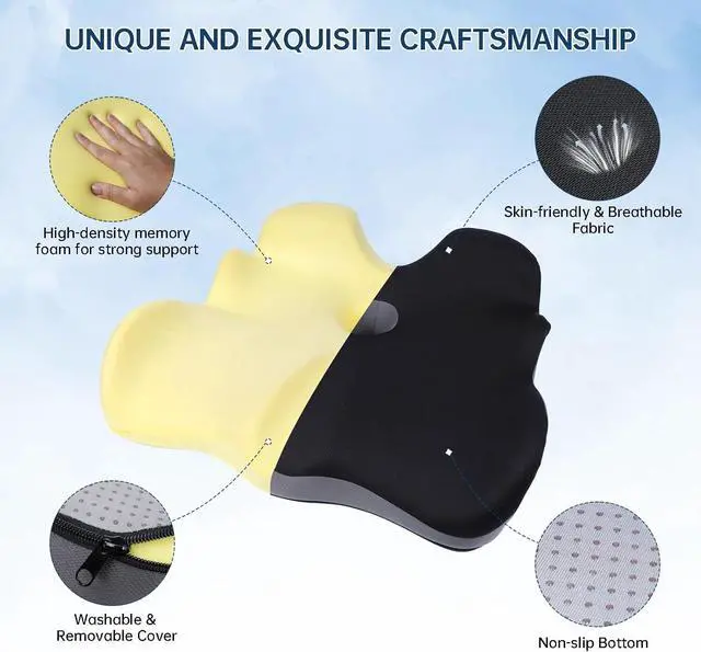 Alt view image 4 of 7 - Seat Cushion, X-Large Memory Foam Office Chair Cushion, for Pressure Relief Sciatica & Pain Relief for Long Sitting Hours on Office/Home Chair, Car, Wheelchair
