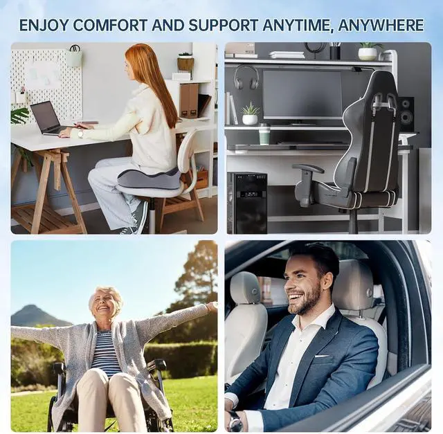 Alt view image 6 of 7 - Seat Cushion, X-Large Memory Foam Office Chair Cushion, for Pressure Relief Sciatica & Pain Relief for Long Sitting Hours on Office/Home Chair, Car, Wheelchair