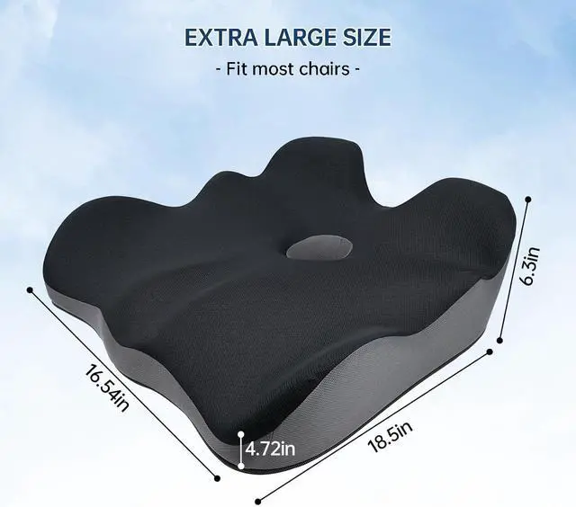 Alt view image 7 of 7 - Seat Cushion, X-Large Memory Foam Office Chair Cushion, for Pressure Relief Sciatica & Pain Relief for Long Sitting Hours on Office/Home Chair, Car, Wheelchair