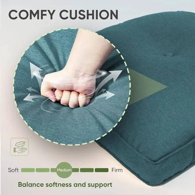 Alt view image 3 of 6 - Outdoor Chair Cushion Set, 25 x 22 Deep Seat Cushion, Patio Chair Cushions for Outdoor, Include 1 Seat Cushion and 1 Back Cushion, Peacock Green