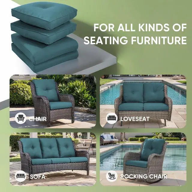 Alt view image 6 of 6 - Outdoor Chair Cushion Set, 25 x 22 Deep Seat Cushion, Patio Chair Cushions for Outdoor, Include 1 Seat Cushion and 1 Back Cushion, Peacock Green