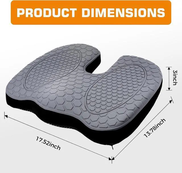 Alt view image 2 of 7 - Seat Cushion - Foam Seat Cushion for Office Chairs & Car Cooling Gel Memory - Seatssciatica & Hip & Coccyx Pain Relief Desk Chair Cushion for Long Sitting Office Workers, Gaming, Car Drivers
