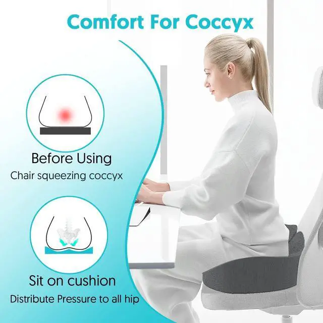 Alt view image 2 of 7 - Seat Cushion for Office Chairs - Tailbone & Sciatica & Hip & Coccyx & Low Back Pain Relief Pillow - Memory Foam Pressure Relief Cushion for Long Sitting for Gaming, Compute, Desk Chair, Car Seat
