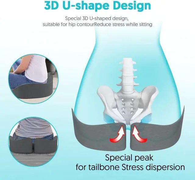 Alt view image 3 of 7 - Seat Cushion for Office Chairs - Tailbone & Sciatica & Hip & Coccyx & Low Back Pain Relief Pillow - Memory Foam Pressure Relief Cushion for Long Sitting for Gaming, Compute, Desk Chair, Car Seat