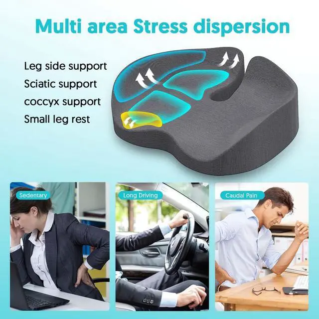 Alt view image 4 of 7 - Seat Cushion for Office Chairs - Tailbone & Sciatica & Hip & Coccyx & Low Back Pain Relief Pillow - Memory Foam Pressure Relief Cushion for Long Sitting for Gaming, Compute, Desk Chair, Car Seat