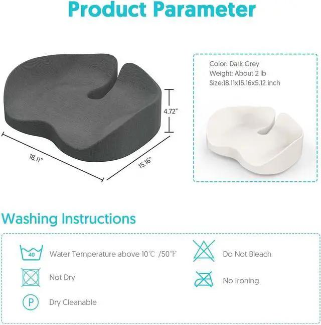 Alt view image 6 of 7 - Seat Cushion for Office Chairs - Tailbone & Sciatica & Hip & Coccyx & Low Back Pain Relief Pillow - Memory Foam Pressure Relief Cushion for Long Sitting for Gaming, Compute, Desk Chair, Car Seat