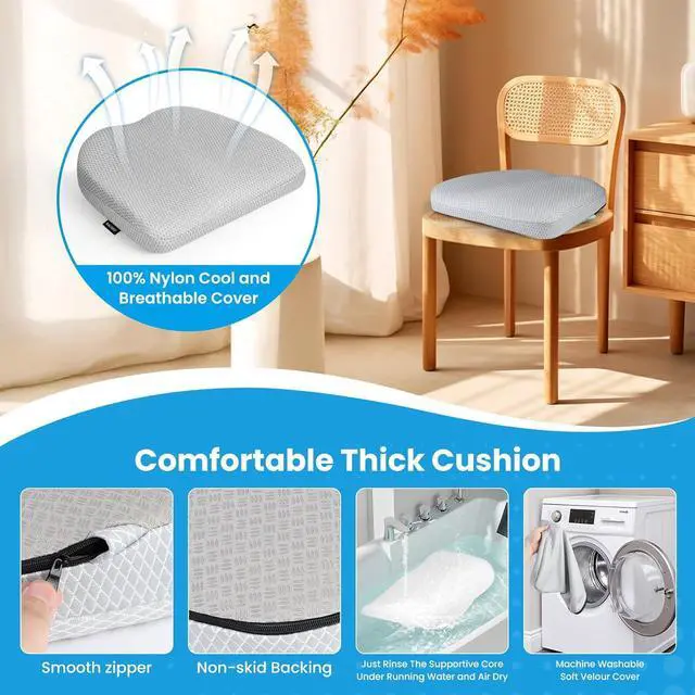 Alt view image 2 of 5 - Office Chair Cushion - Breathable Pressure Relief Seat Cushion with Hours Sitting on Gaming/Car/Wheelchair, Extra-Dense Air Fiber for Orthopedic Coccyx, Sciatica & Hip Support (Light Gray)