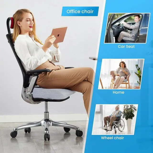 Alt view image 4 of 5 - Office Chair Cushion - Breathable Pressure Relief Seat Cushion with Hours Sitting on Gaming/Car/Wheelchair, Extra-Dense Air Fiber for Orthopedic Coccyx, Sciatica & Hip Support (Light Gray)
