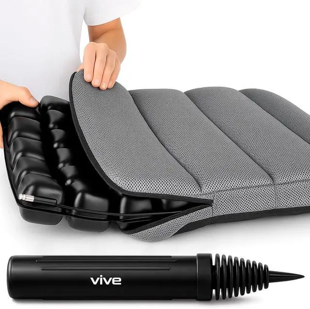 Main image of Inflatable Wheelchair Air Seat Cushion - Adjustable Air Pressure Relief Travel Seat, Portable - Waffle Style Pressure Relief Bed Sore Ulcer Treatment Wheel Chair Pain Cushion for Mobility Aids