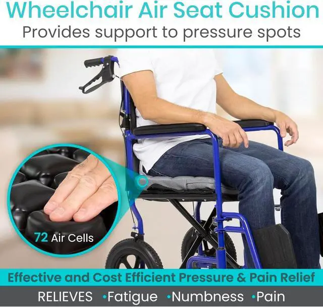 Alt view image 2 of 7 - Inflatable Wheelchair Air Seat Cushion - Adjustable Air Pressure Relief Travel Seat, Portable - Waffle Style Pressure Relief Bed Sore Ulcer Treatment Wheel Chair Pain Cushion for Mobility Aids