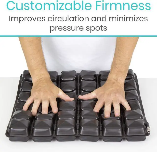 Alt view image 5 of 7 - Inflatable Wheelchair Air Seat Cushion - Adjustable Air Pressure Relief Travel Seat, Portable - Waffle Style Pressure Relief Bed Sore Ulcer Treatment Wheel Chair Pain Cushion for Mobility Aids