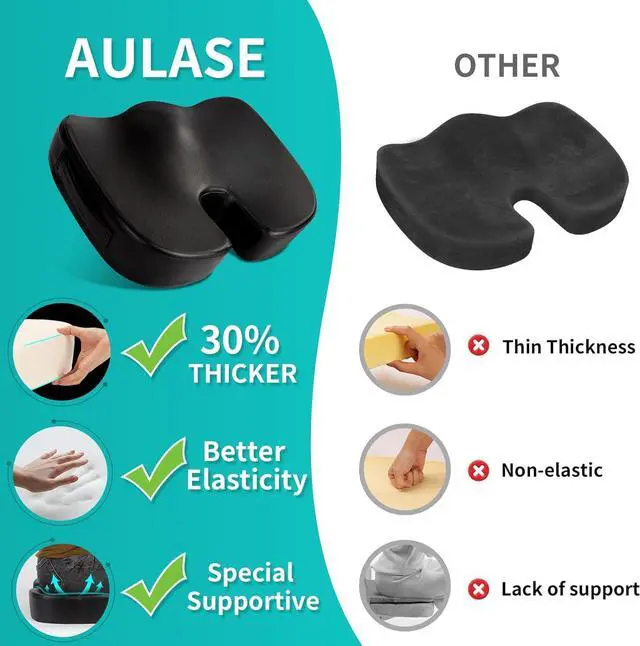 Alt view image 2 of 7 - Luxury Seat Cushion, 4 Inch Extra Thick Memory Foam for Pressure Relief, Sciatica, Tailbone Pain & Back Pain Relief, Multi-Use for Bleachers, Car, Gaming, Office Chair (Black)