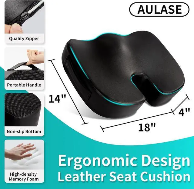 Alt view image 3 of 7 - Luxury Seat Cushion, 4 Inch Extra Thick Memory Foam for Pressure Relief, Sciatica, Tailbone Pain & Back Pain Relief, Multi-Use for Bleachers, Car, Gaming, Office Chair (Black)