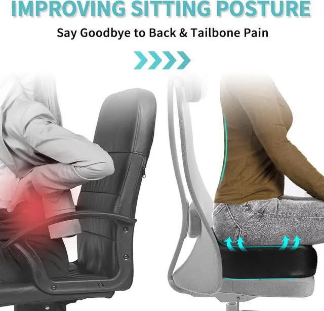 Alt view image 4 of 7 - Luxury Seat Cushion, 4 Inch Extra Thick Memory Foam for Pressure Relief, Sciatica, Tailbone Pain & Back Pain Relief, Multi-Use for Bleachers, Car, Gaming, Office Chair (Black)