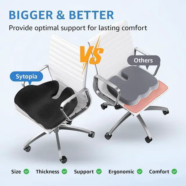 Alt view image 2 of 7 - Extra Large Office Chair Cushion, 19" x 17" Ergonomic Memory Foam Seat Cushion for Tailbone, Back, Sciatica & Hip Pain Relief, Booster Pad for Sitting & Driving, Removable Washable Cover, Black