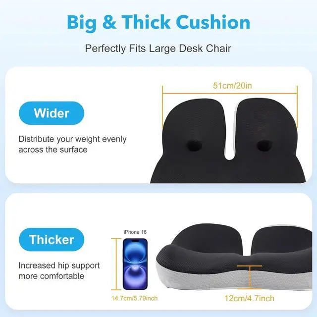 Alt view image 6 of 7 - Seat Cushion,Office Chair Memory Cushion, Ergonomic Design, Relieve Sciatica and Long-Term Sitting Pain, Suitable for desks, Car Seats, Games, Wheelchairs