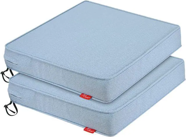 Main image of Outdoor Chair Cushions,22 x 22 x 3 Inch Seat Cushions for Patio Furniture,Square Corner Patio Chair Cushion with Adjustable Straps,2 Pack,Light Blue