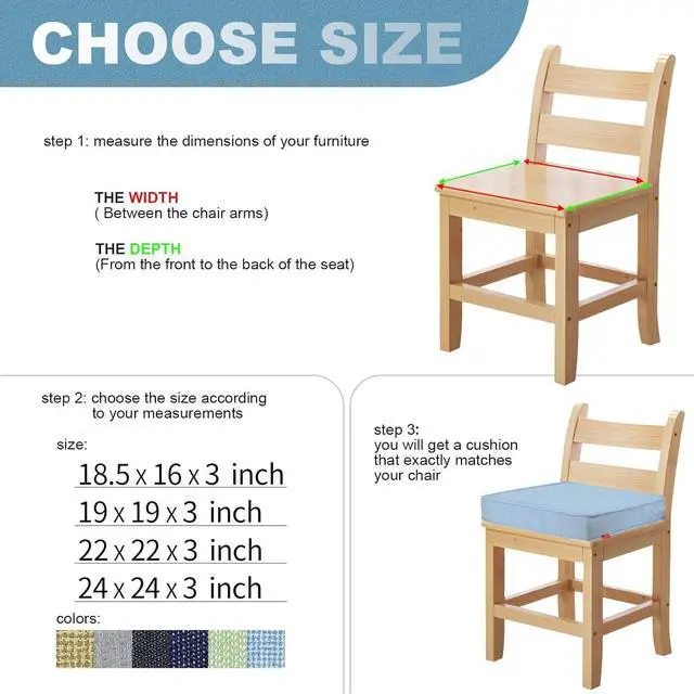 Alt view image 4 of 7 - Outdoor Chair Cushions,22 x 22 x 3 Inch Seat Cushions for Patio Furniture,Square Corner Patio Chair Cushion with Adjustable Straps,2 Pack,Light Blue
