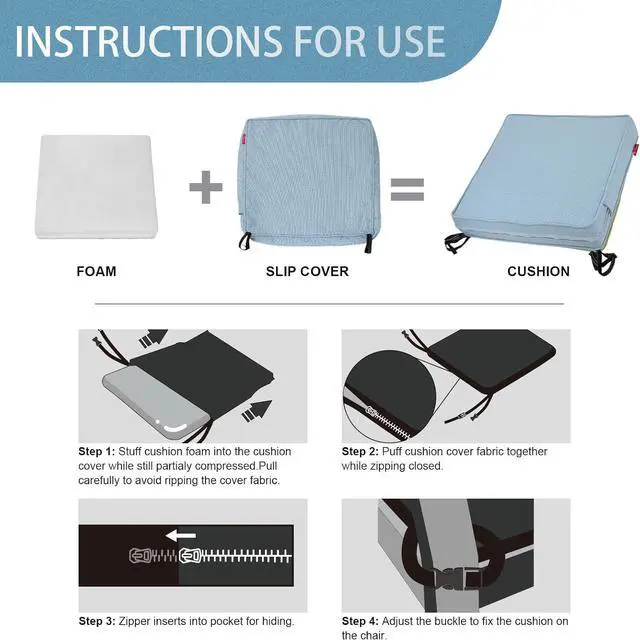 Alt view image 6 of 7 - Outdoor Chair Cushions,22 x 22 x 3 Inch Seat Cushions for Patio Furniture,Square Corner Patio Chair Cushion with Adjustable Straps,2 Pack,Light Blue