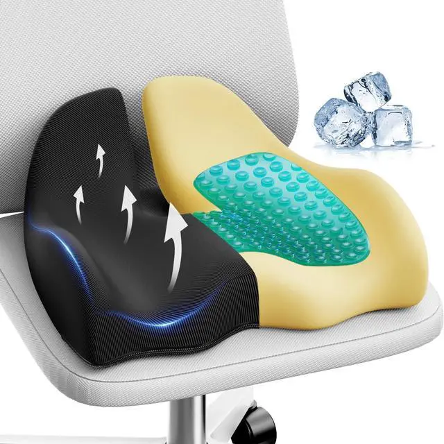 Main image of X Large Gel Seat Cushion for Office Chair Ergonomic Cushions-Gel & Memory Foam Coccyx Butt Pillow for Sciatica & Back Pain Relief for Long Sitting for Gaming Chair and Car Seat-Black