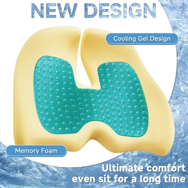 Alt view image 2 of 6 - X Large Gel Seat Cushion for Office Chair Ergonomic Cushions-Gel & Memory Foam Coccyx Butt Pillow for Sciatica & Back Pain Relief for Long Sitting for Gaming Chair and Car Seat-Black