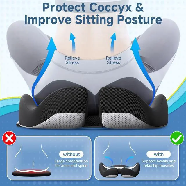 Alt view image 4 of 6 - X Large Gel Seat Cushion for Office Chair Ergonomic Cushions-Gel & Memory Foam Coccyx Butt Pillow for Sciatica & Back Pain Relief for Long Sitting for Gaming Chair and Car Seat-Black
