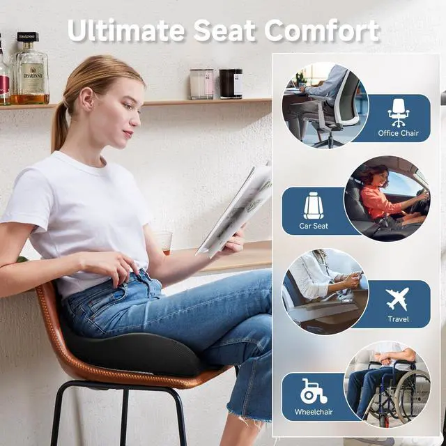 Alt view image 6 of 6 - X Large Gel Seat Cushion for Office Chair Ergonomic Cushions-Gel & Memory Foam Coccyx Butt Pillow for Sciatica & Back Pain Relief for Long Sitting for Gaming Chair and Car Seat-Black