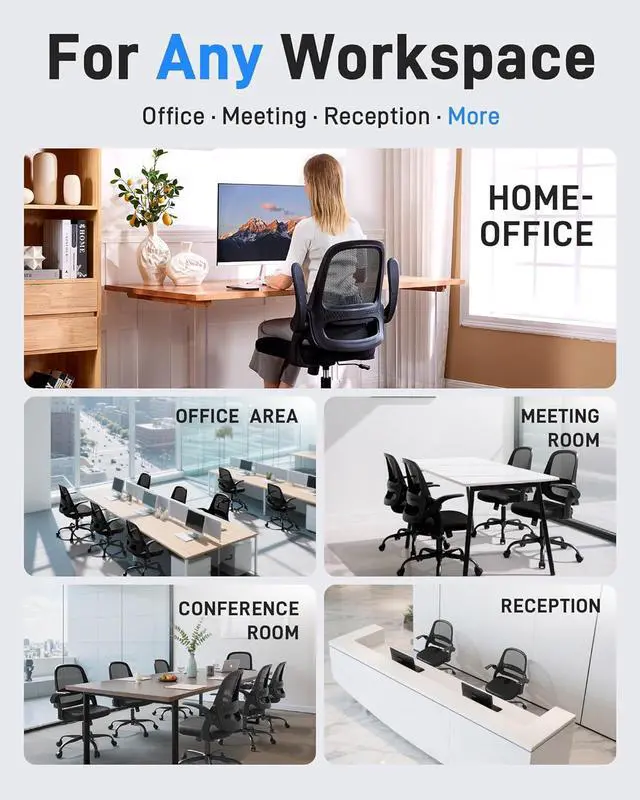 Alt view image 3 of 7 - Ergonomic Mesh Office Chair for Home Office, Flip-Up Arms, Breathable Mesh Back & Thick Seat Cushion, Swivel Rolling Computer Desk Chair, BIFMA Certified, Supports 300 lbs (Black Frame/Black Seat)