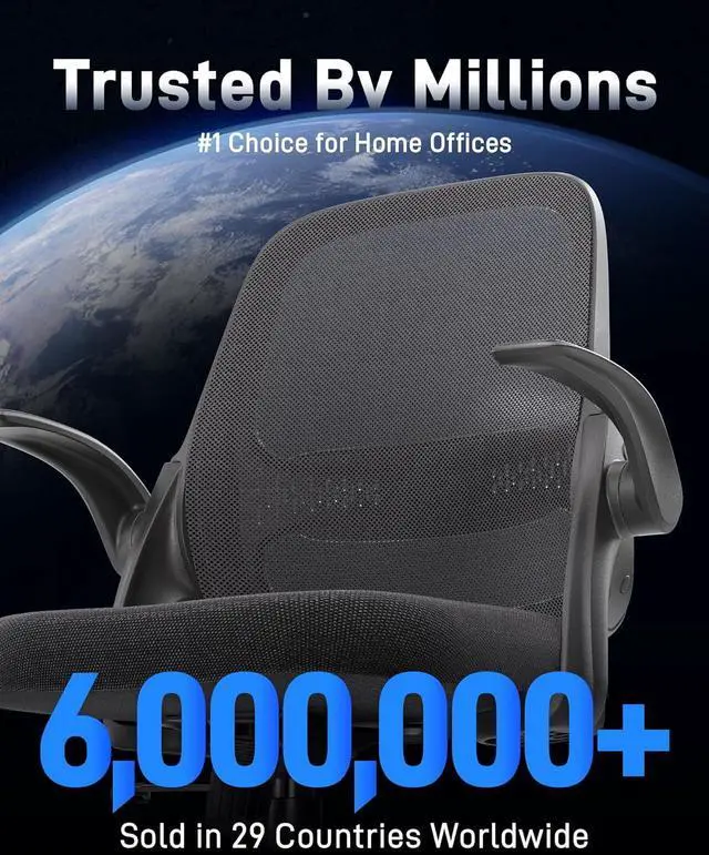Alt view image 4 of 7 - Ergonomic Mesh Office Chair for Home Office, Flip-Up Arms, Breathable Mesh Back & Thick Seat Cushion, Swivel Rolling Computer Desk Chair, BIFMA Certified, Supports 300 lbs (Black Frame/Black Seat)