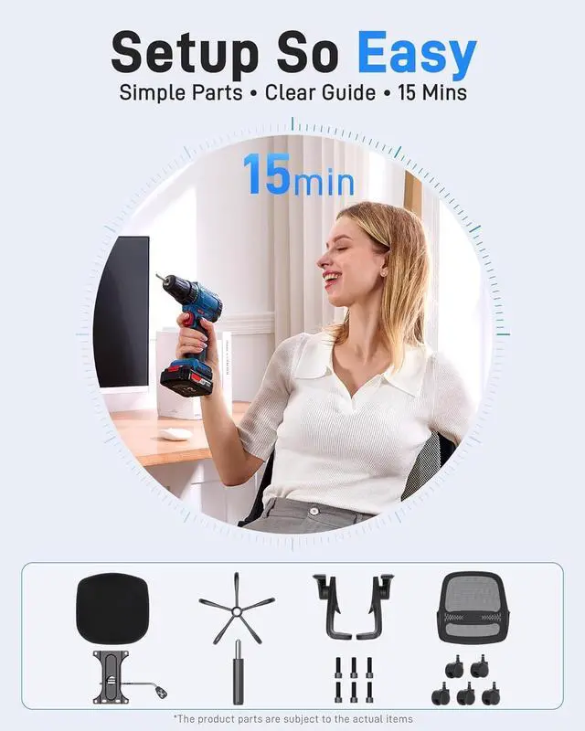 Alt view image 6 of 7 - Ergonomic Mesh Office Chair for Home Office, Flip-Up Arms, Breathable Mesh Back & Thick Seat Cushion, Swivel Rolling Computer Desk Chair, BIFMA Certified, Supports 300 lbs (Black Frame/Black Seat)