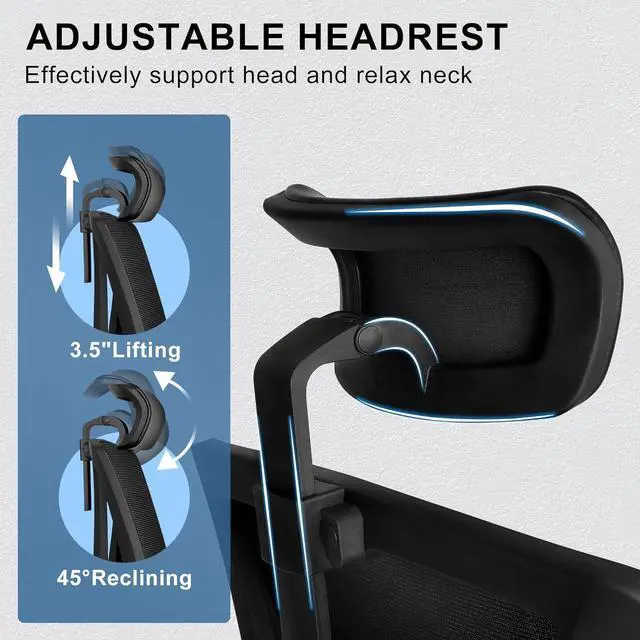 Alt view image 3 of 6 - Ergonomic Office Chair with Footrest, Ergonomic Desk Chair with Adjustable 2D Lumbar Support, High Back Computer Chair with Adjustable Headrest, Comfortable Leather Office Chairs -Black