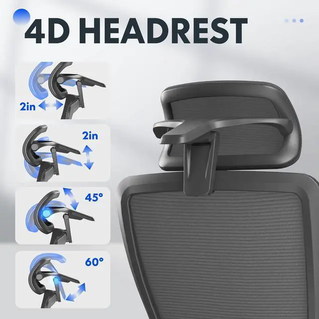 Alt view image 3 of 7 - Ergonomic Office Chair with Footrest, Mesh Back Computer Chair, Home Office Desk Chairs, with Adjustable Lumbar Support/4D Headrest/Reliable Base, Elastic Foam Seat, Black, OC3 Cloud-F