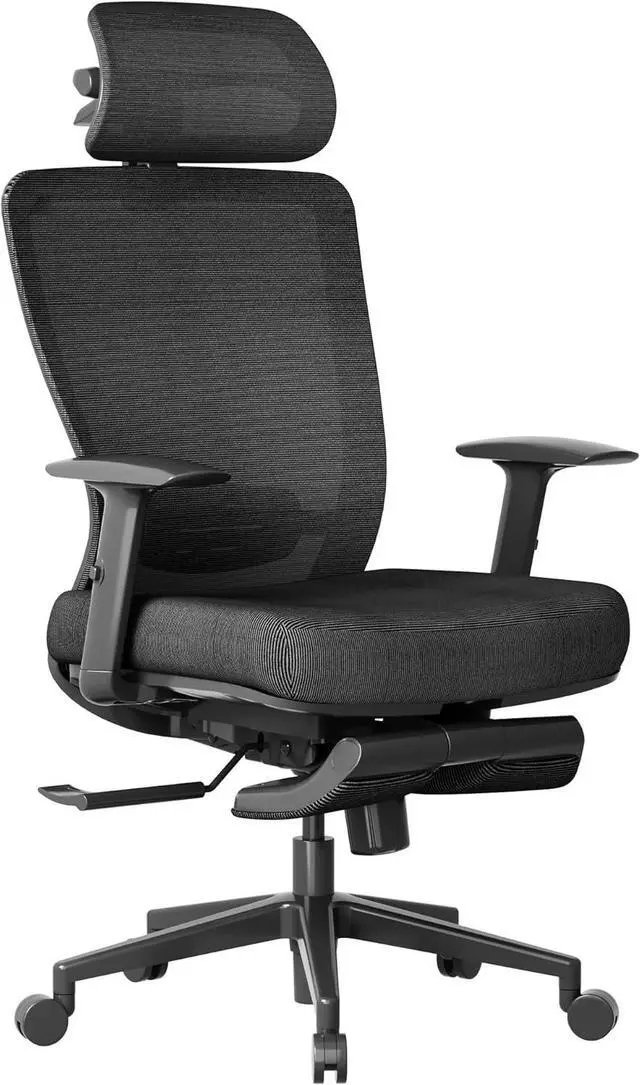Alt view image 7 of 7 - Ergonomic Office Chair with Footrest, Mesh Back Computer Chair, Home Office Desk Chairs, with Adjustable Lumbar Support/4D Headrest/Reliable Base, Elastic Foam Seat, Black, OC3 Cloud-F