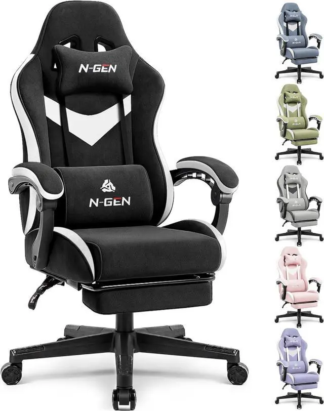 Main image of Video Gaming Chair Office Computer Desk Use Ergonomic Reclining Backrest Adjustable Armrests Lumbar Support Footrest High Density Foam Breathable Fabric Heavy Duty Base (Black)