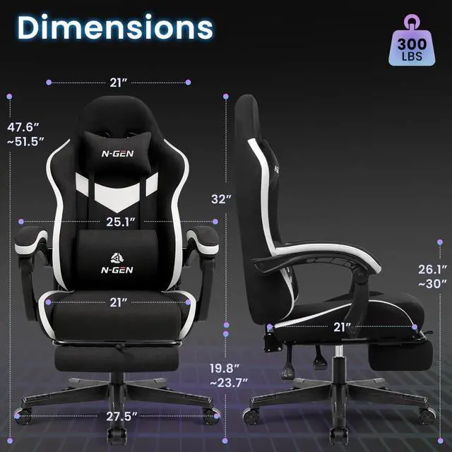 Alt view image 3 of 7 - Video Gaming Chair Office Computer Desk Use Ergonomic Reclining Backrest Adjustable Armrests Lumbar Support Footrest High Density Foam Breathable Fabric Heavy Duty Base (Black)