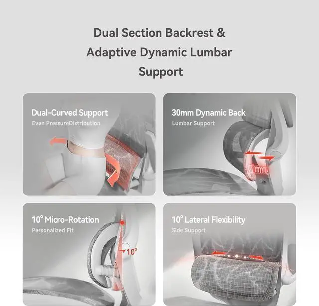 Alt view image 5 of 7 - M59AS Ergonomic Office Chair, Desk Chair with 3D Flip-up Armrests, Computer Chair with Dual Back Design and Adaptive Dynamic Lumbar Support