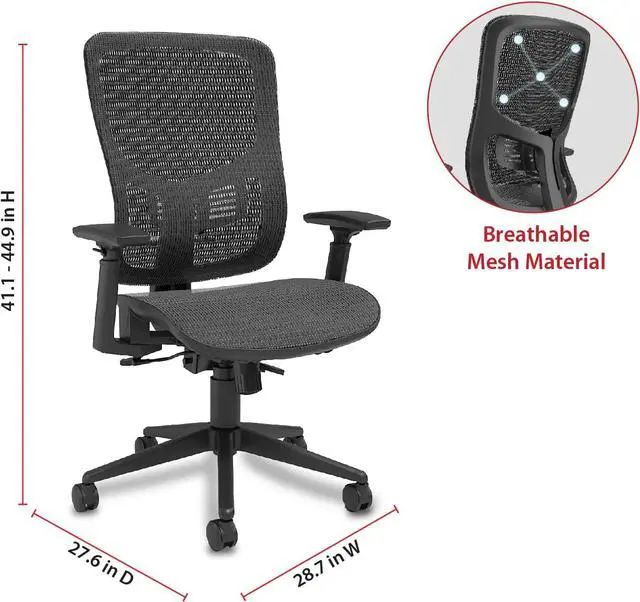 Alt view image 7 of 7 - Kroy Ergonomic Office Desk Chair, Breathable Mesh Swivel Seat & Back, Adjustable Height, Lumbar Support, Black